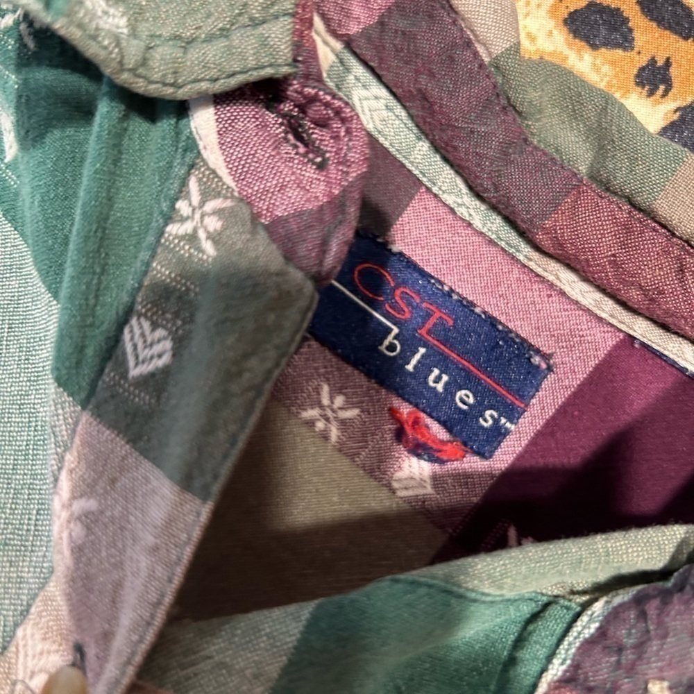 Vintage CST Blues Purple Green & Beige Button Down Shirt - Picture 4 of 6